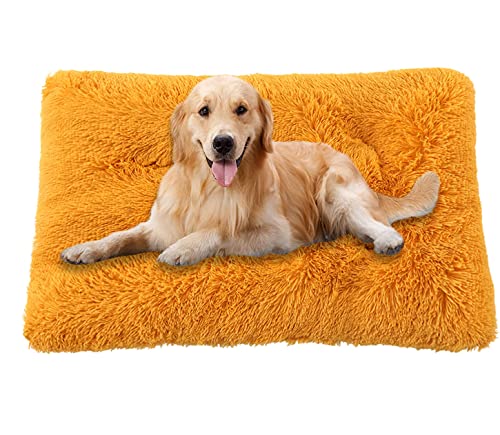 ping bu Große Hundebett-Kistenmatratze, ultraweiche, flauschige Hundematratze, rutschfest, waschbar, mittelgroß, Angstlinderung, Baumwolle, Hundekissen (XL-95 x 65 cm, Orange) von ping bu