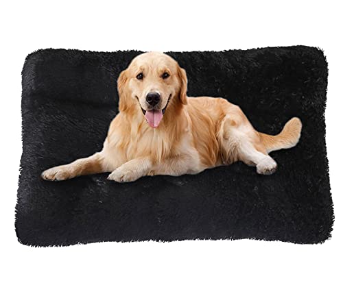 ping bu Große Hundebett-Kistenmatratze, ultraweiche, flauschige Hundematratze, rutschfest, waschbar, mittelgroß, Angstlinderung, Baumwolle, Hundekissen (XL-95 x 65 cm, Schwarz) von ping bu