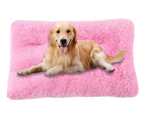 ping bu Große Hundebett-Kistenmatratze, ultraweiche, flauschige Hundematratze, rutschfestes, waschbares Hundebett, mittlere Angstlinderung, Baumwoll-Hundekissen (L-80 x 55 cm, rosa B) von ping bu