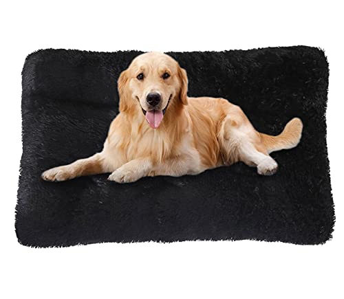 ping bu Große Hundebett-Kistenmatratze, ultraweiche, flauschige Hundematratze, rutschfestes, waschbares Hundebett, mittlere Angstlinderung, Baumwoll-Hundekissen (L-80 x 55 cm, schwarz) von ping bu