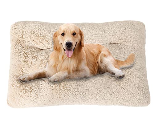 ping bu Große Hundebett-Kistenmatratze, ultraweiche, flauschige Hundematratze, rutschfestes, waschbares Hundebett, mittlere Angstlinderung, Baumwoll-Hundekissen (M-65 x 50 cm, Khaki) von ping bu