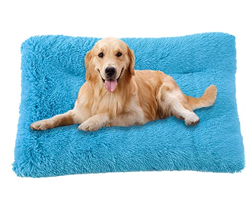 ping bu Große Hundebett-Kistenmatratze, ultraweiche, flauschige Hundematratze, rutschfestes, waschbares Hundebett, mittlere Angstlinderung, Baumwoll-Hundekissen (XL-95 x 65 cm, Blau) von ping bu