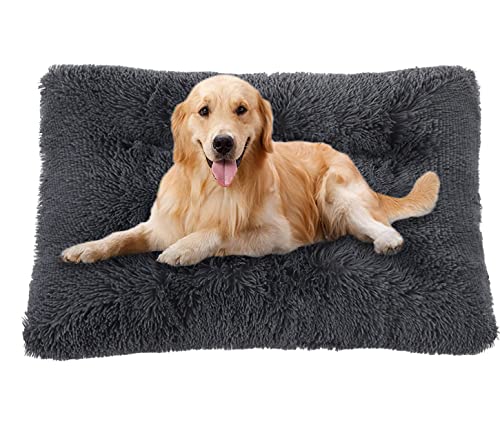 ping bu Große Hundebett-Matratze, ultraweiche, flauschige Hundematratze, rutschfest, waschbar, Hundebett, mittelgroß, Angstlinderung, Baumwolle, Hundekissen (XXL-110 x 75 cm, dunkelgrau) von ping bu