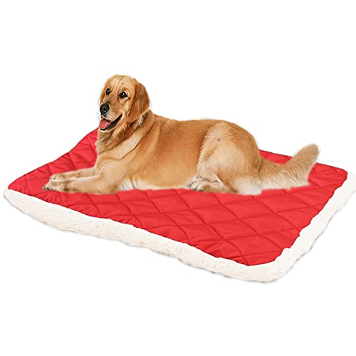 ping bu Große Hundebett-Matratze, weiches, warmes Sherpa-Fleece, wendbares Hundebett, beruhigendes Katzenbett, waschbares Hundekissen (47 x 34 cm, rot) von ping bu