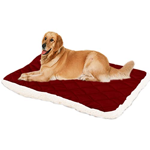 ping bu Große Hundebett-Matratze, weiches, warmes Sherpa-Fleece, wendbares Hundebett, beruhigendes Katzenbett, waschbares Hundekissen (85 x 65 cm, dunkelrot) von ping bu