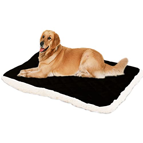 ping bu Große Hundebettmatratze, weiches, warmes Sherpa-Fleece, wendbares Hundebett, beruhigendes Katzenbett, waschbares Hundekissen (76 x 59 cm, schwarz) von ping bu