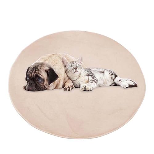 ping bu Große runde Hundematte für Hunde und Katzen, weicher und warmer Plüsch, rutschfest, beruhigend, waschbar, 120 x 120 cm, Beige von ping bu