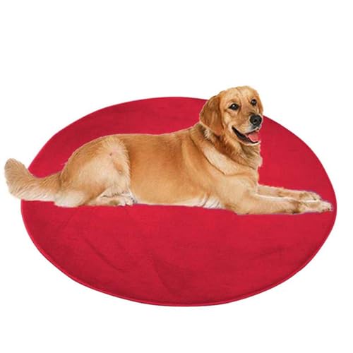 ping bu Großes Hundebett, Haustier- und Katzenmatte, rund, weicher, warmer Plüsch-Teppich, rutschfester Teppich, beruhigend, für den Innenbereich, waschbar, Hundekissen, Bodenmatte (50 x 50 cm, Rot) von ping bu