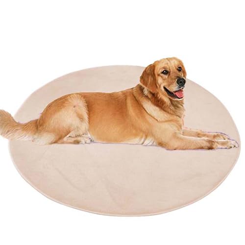 ping bu Großes Hundebett, Haustier- und Katzenmatte, rund, weicher, warmer Plüschteppich, rutschfester Teppich, beruhigender Katzenbett, waschbar, Hundekissen, Bodenmatte (120 x 120 cm, Beige) von ping bu