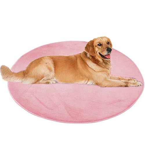 ping bu Großes Hundebett, Haustier- und Katzenmatte, rund, weicher, warmer Plüschteppich, rutschfester Teppich, beruhigender Katzenbett, waschbar, Hundekissen, Bodenmatte (120 x 120 cm, Rosa) von ping bu