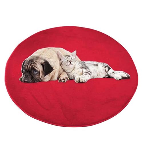 ping bu Großes Hundebett Haustiermatte Rund Weich Warm Plüsch Rutschfest Teppich Beruhigendes Indoor Katzenbett Waschbar Bodenmatte für Hunde (150 * 150cm,Rot) von ping bu