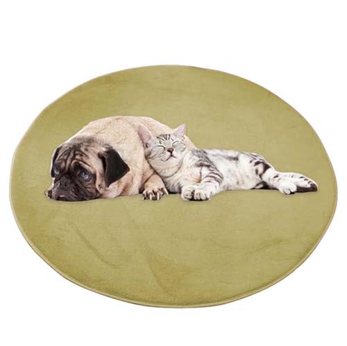 ping bu Großes Hundebett Haustiermatte Rund Weich Warm Plüsch Rutschfest Teppich Beruhigendes Indoor Katzenbett Waschbar Bodenmatte für Hunde (60 * 60cm,Grün) von ping bu