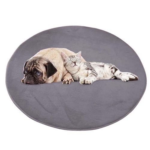 ping bu Großes Hundebett Haustiermatte Rund Weich Warm Plüsch Rutschfester Teppich Beruhigendes Indoor Katzenbett Waschbare Bodenmatte für Hunde (160 * 160cm,Grau) von ping bu