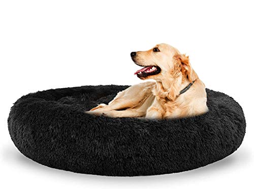 ping bu Hundebett flauschig Hundebett Donut Hundesofa Katzenbett hundekörbchen mittelgroße Hunde hundebett XXL für große Hunde orthopädisches hundebett rund weich für Katzen und Hunde (XL,schwarz) von ping bu