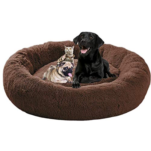 ping bu Hundebett für große Hunde, XL, Plüsch, extra groß, Kissen 110/120 cm, beruhigendes orthopädisches Hundebett, Donut für mittelgroße und kleine Hunde, Größe XL 80/100 cm, waschbar von ping bu