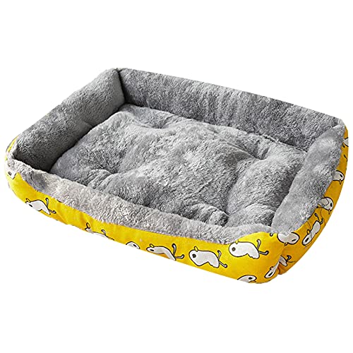 ping bu Hundebetten für kleine, mittelgroße Katzenbett, bedrucktes Haustiersofa, mit drei Seitenrolle für gute Unterstützung, rechteckiges Fleece-Haustierbett, waschbar (60 x 45 cm, gelb) von ping bu