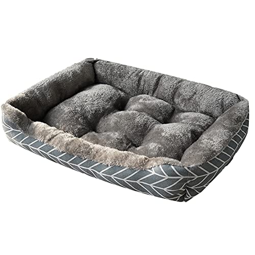 ping bu Hundebetten für kleine und mittelgroße Katzenbett, bedrucktes Haustier-Sofabett mit drei Seitenrollen für gute Unterstützung, rechteckiges Fleece-Haustierbett, waschbar (70 x 55 cm, grau) von ping bu