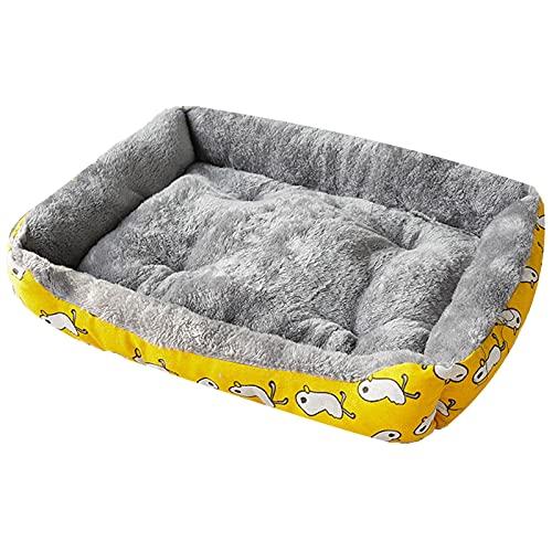 ping bu Hundebetten für kleine und mittelgroße Katzenbett, bedrucktes Haustier-Sofabett mit drei Seitenrollen für gute Unterstützung, rechteckiges Fleece-Haustierbett, waschbar (80 x 60 cm, gelb) von ping bu