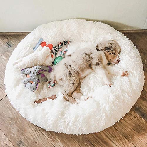 ping bu Mittelgroßes Hundebett, Sofa, Haustierbetten für Hundekörbe, Betten, Kissen, extra groß, Donut-Bett (80 cm lang, weiß) von ping bu