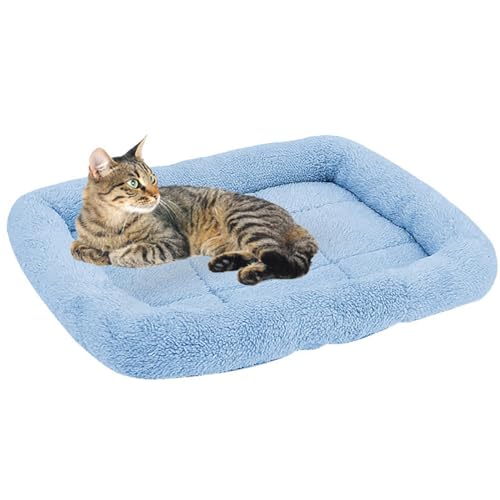 ping bu Plüsch-Katzenbett, mittelgroß, Fleece, Haustierkissen, Lammwolle, weich, beruhigender Katzen-Schlafkorb, rutschfestes Bett (M, 47 x 36 cm), Blau von ping bu