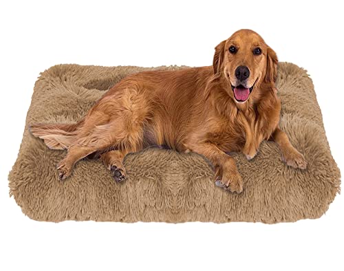 ping bu Weiches Plüsch-Hundebett, Größe M, extra groß, Hundebett, Matratze, waschbar, flauschig, gemütlich, Hundekissen, beruhigendes Katzen- und Hundebett, Matte (XXL-110 x 80 cm, Braun) von ping bu