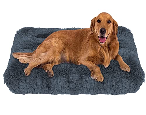 ping bu Weiches Plüsch-Hundebett, Größe M, extra groß, Hundebett, Matratze, waschbar, flauschig, gemütlich, Hundekissen, beruhigendes Katzen- und Hundebett, Matte (XXL-110 x 80 cm, Dunkelgrau) von ping bu