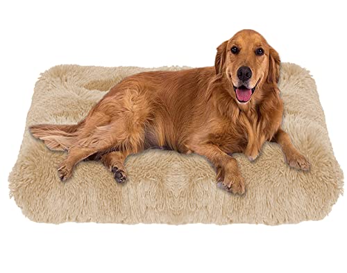 ping bu Weiches Plüsch-Hundebett, Größe M, extra groß, Hundebett, Matratze, waschbar, flauschig, gemütlich, Hundekissen, beruhigendes Katzen- und Hundebett, Matte (XXL-110 x 80 cm, Khaki) von ping bu