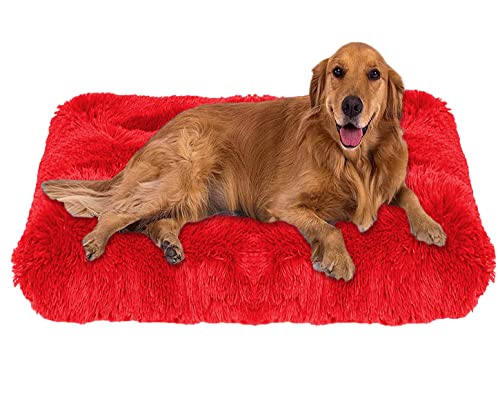 ping bu Weiches Plüsch-Hundebett, Hund Zubehör, Größe M, extra groß, Hundebett, Matratze, waschbar, flauschig, gemütlich, Hundekissen, beruhigendes Katzen- und Hundebett, Matte (XXL-110 x 80 cm, Rot) von ping bu