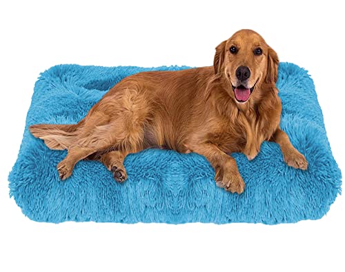 ping bu Weiches Plüsch-Hundebett, Größe M, extra groß, Hundebett, Matratze, waschbar, flauschig, gemütlich, Hundekissen, beruhigendes Katzen- und Hundebett, Matte (XXL-110 x 80 cm, blau) von ping bu