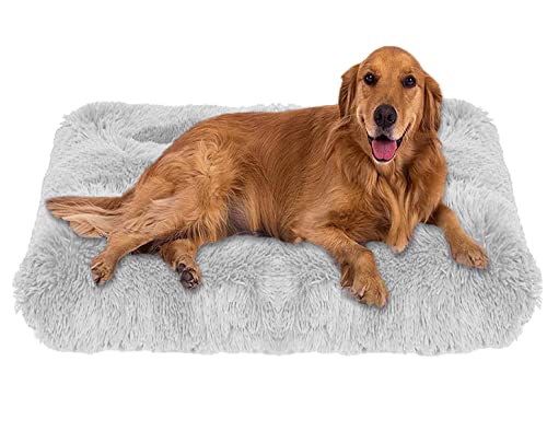 ping bu Weiches Plüsch-Hundebett, Größe M, extra groß, waschbar, flauschig, gemütlich, Hundekissen, beruhigend, Katze, Hundebett, Matte (L - 67 x 60 cm, Hellgrau) von ping bu