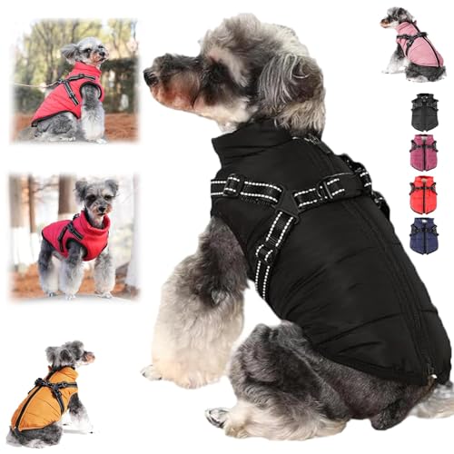 Furry King Hund Wintermantel, Furryking 3 in 1 Winterjacke für Hunde, wasserdichte Winddichte Hundeschneejacke mit Reißverschluss, für kleine mittelgroße Hunde (Black, 2XL) von pinkpinkluo