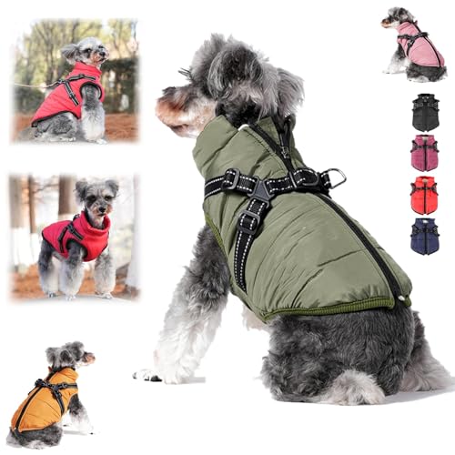 Furry King Hund Wintermantel, Furryking 3 in 1 Winterjacke für Hunde, wasserdichte Winddichte Hundeschneejacke mit Reißverschluss, für kleine mittelgroße Hunde (Green, 2XL) von pinkpinkluo