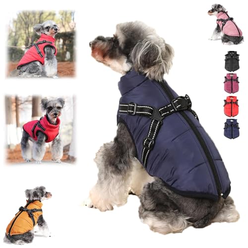 Furry King Hund Wintermantel, Furryking 3 in 1 Winterjacke für Hunde, wasserdichte Winddichte Hundeschneejacke mit Reißverschluss, für kleine mittelgroße Hunde (Navy Blue, 2XL) von pinkpinkluo