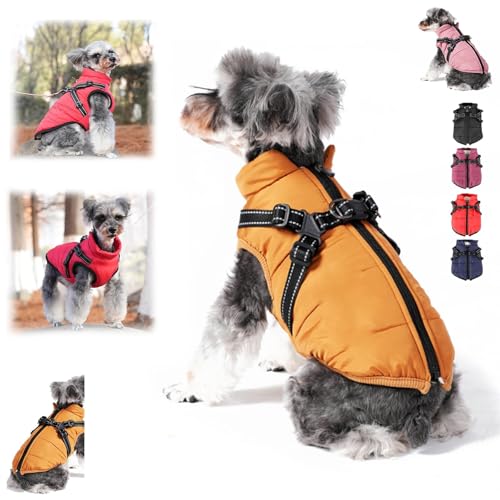 Furry King Hund Wintermantel, Furryking 3 in 1 Winterjacke für Hunde, wasserdichte Winddichte Hundeschneejacke mit Reißverschluss, für kleine mittelgroße Hunde (Orange Color, 2XL) von pinkpinkluo