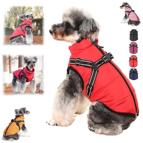 Furry King Hund Wintermantel, Furryking 3 in 1 Winterjacke für Hunde, wasserdichte Winddichte Hundeschneejacke mit Reißverschluss, für kleine mittelgroße Hunde (Red, 2XL) von pinkpinkluo