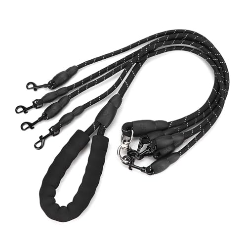 Pet Dog 4-Way Traction Rope Zubehör Outdoor Walking Black Nylon 1.5m Metallschnalle Kleine Hunde Katzen von plplaaoo