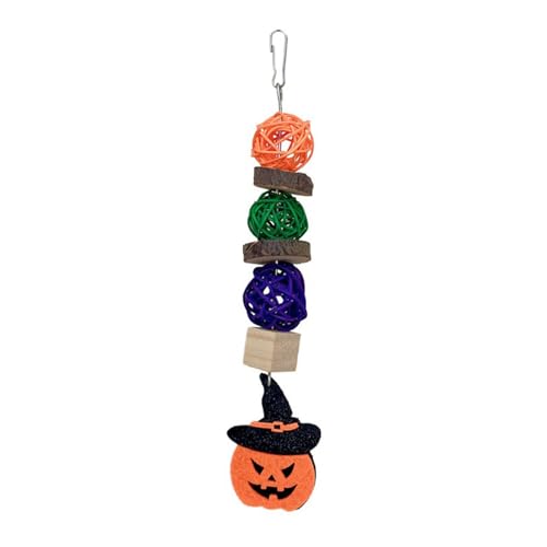 plplaaoo Halloween-Kürbis-Dekoration für Sittiche, Spielzeug-Äpfel aus Holz, Kiefernholz, Rattan-Kugel, Zubehör aus Filzmaterial, Vogel-Kauspielzeug, Papagei, Hamster, kleine Haustiere (Hutkürbis) von plplaaoo