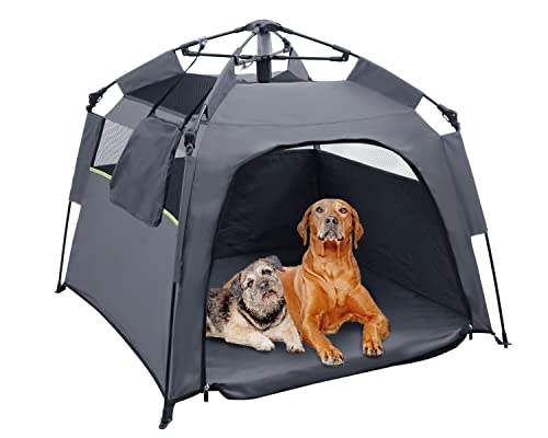 Plusvivo Pop-Up-Hundezelt für große Hunde, 900D, strapazierfähig, Oxford-Material, faltbar, kühles Netzgewebe, Campingzelt, 101.6x101.6x71.1 cm, für drinnen und draußen, Strand ent von plusvivo