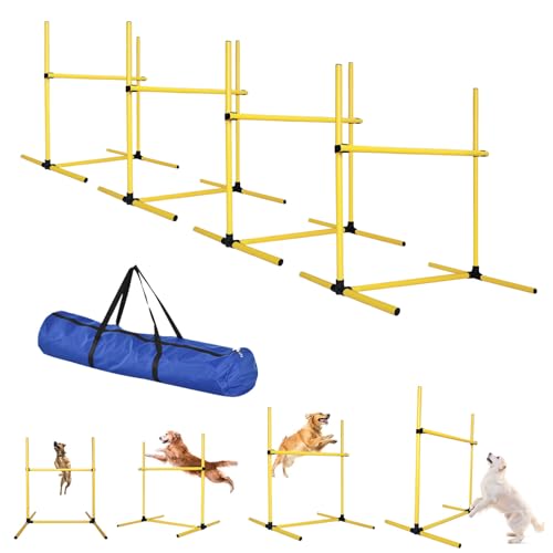 plzzree Agility-Trainingsgerät für Hunde, Agility-Kurs mit höhenverstellbaren Sprungstangen (Gelb) von plzzree