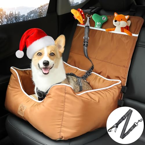 Pmpete Hunde-Autositz, Welpen-Sitzerhöhung, doppelseitig, Reisetasche, für kleine und mittelgroße Haustiere, perfekt für Sommer und Winter, einzigartiges Streifen-Design (braun) von pmpete