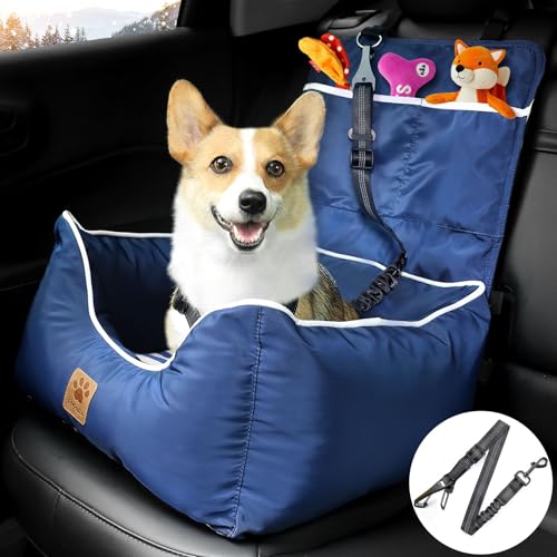 Pmpete Hunde-Autositz, Welpen-Sitzerhöhung, doppelseitiges Reiseträgerbett für kleine und mittelgroße Haustiere, perfekt für Sommer und Winter, einzigartiges Streifen-Design (blau) von pmpete