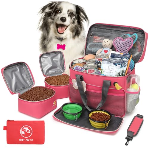 Pmpete Hunde-Reisetasche für Reisen, Wochenausflug/Übernachtung, Reisezubehör mit Multifunktionstaschen, Haustier-Reise-Set für Hund und Katze, ideale Hundewindeltasche und Hunde-Reise-Set, von pmpete