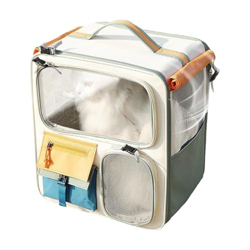 pofluany Katzentragetasche mit Taschen, atmungsaktive Katzentasche, große Katzentasche, tragbar, Fütterungsfenster, Haustier-Reisetasche, atmungsaktiv, Katzenrucksack, Tragetasche mit Snack-Taschen, von pofluany