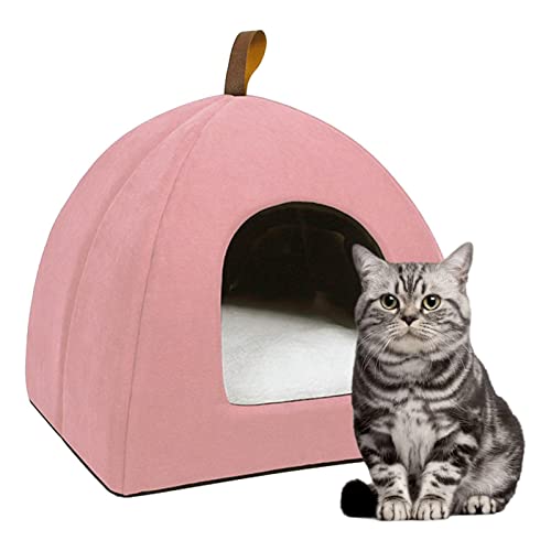 pologmase Katzenbett Katzenhöhle Bett, tragbares Katzenhaus mit Pad, Katzenbetten für Indoor-Katzen, weiche flauschige Plüschhütte für Innenbereich, Haustierzelthöhle für Katzen von pologmase