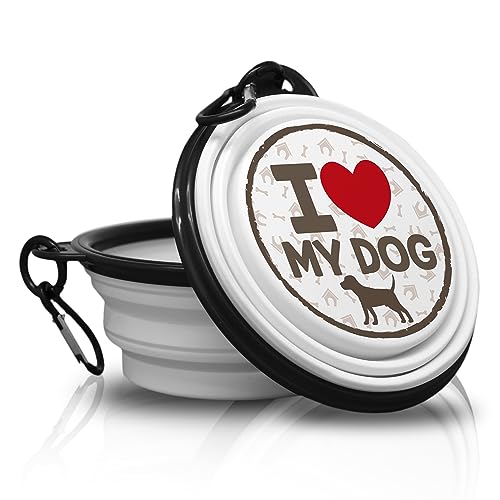 60. I Love My Dog - Schale, Schüssel. Falt, Tragbarer Trinknapf mit Karabiner für Unterwegs. Futternapf, Haustierschüssel. Handlich und Einzigartig. von power gift