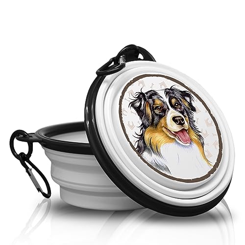 3. Australian Shepherd - Fressnapf, Schüssel, Schale. Falt, Tragbarer Trinknapf mit Karabiner für Unterwegs. Futternapf, Haustierschüssel. Handlich und Einzigartig. von power gift