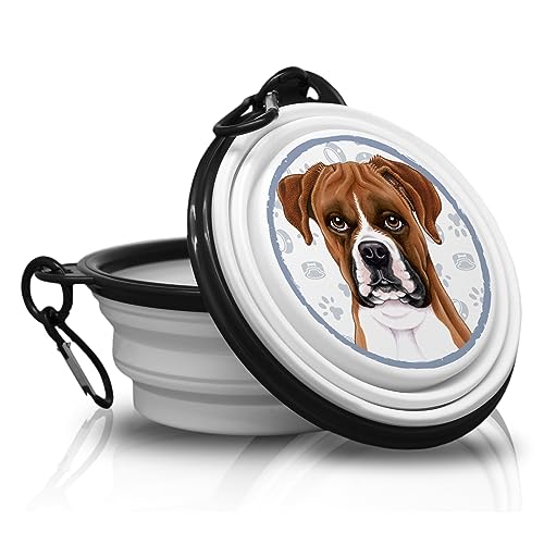 9. Boxer Hund/Dog Breed - Fressnapf, Schüssel, Schale. Falt, Tragbarer Trinknapf mit Karabiner für Unterwegs. Futternapf, Haustierschüssel. Handlich und Einzigartig. von power gift