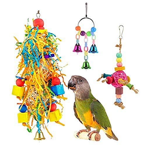 ppactvo Papagei Spielzeug Papageienspielzeug 3Pcs Bird Chewing Foraging Shredder Spielzeug VogelkäFig HäNgematte HäNgende Schaukel Mit Glocken FüR Kleine Vogel Sittiche Nymphensittiche Lovebird von ppactvo