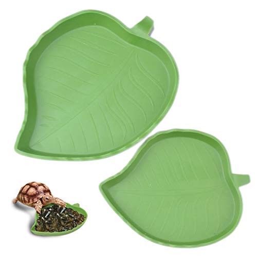 pranovo 2 Pack Leaf Reptile Futter und Wassernapf für Pet Aquarium Ornament Terrarium Dish Platte Eidechsen Schildkröten oder kleine Reptilien von pranovo