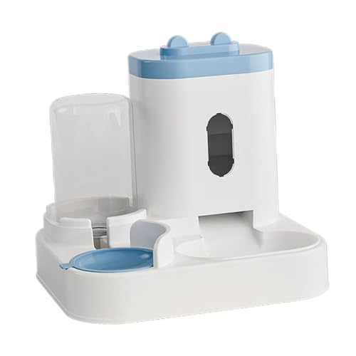 predolo 2 in 1 Automatischer Futterspender für Haustiere, Katzenfutter, Hunde Wassernapf, Doppelnapf, Trocken Und Nasstrennung, Langlebiger Welpen Wasserspen, Blau von predolo